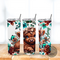 Brown Highland cow tumbler. Teal floral cow print cup
